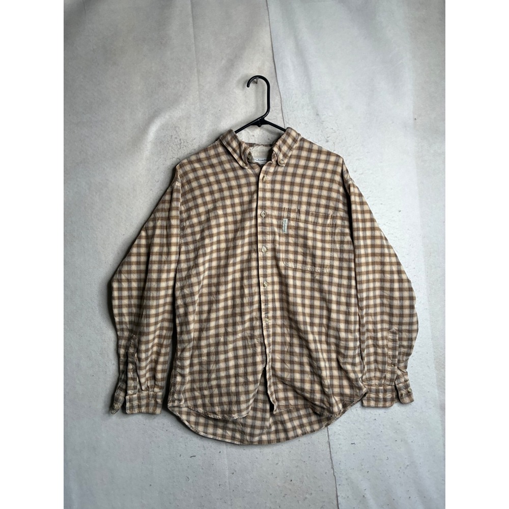 Columbia Mens Plaid Button Down Shirt Tan Brown Cotton AM7984 Large